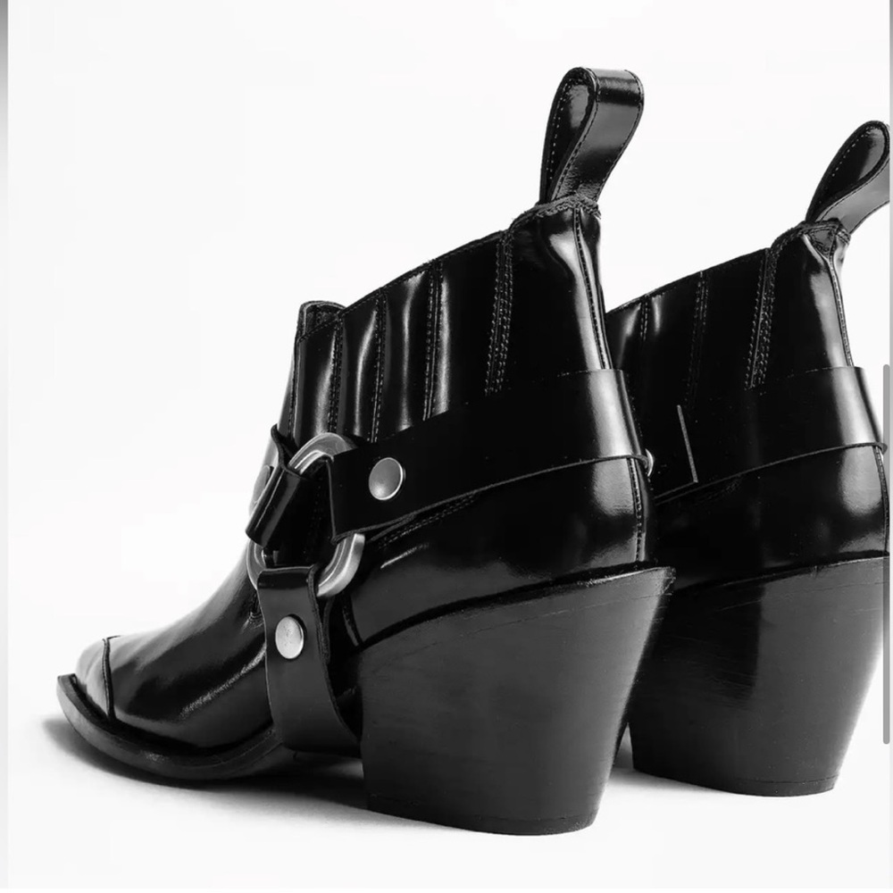 NEW in BOX ZADIG & VOLTAIRE Black N’Dricks Glossy Ankle Boots reg $558 Sz 38 - Picture 5 of 15